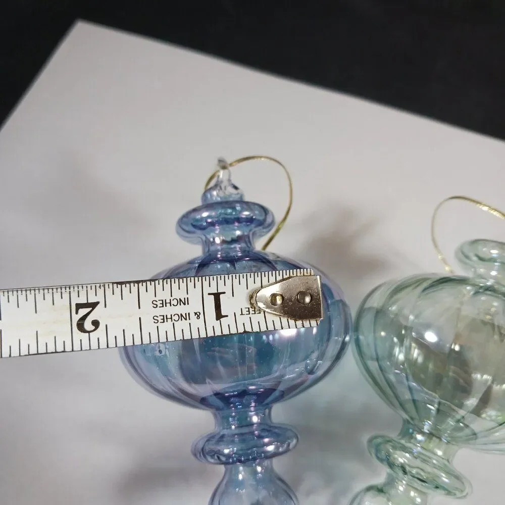 Vintage Blown Swirl Bubble Glass Blue Green Christmas Tree Ornament